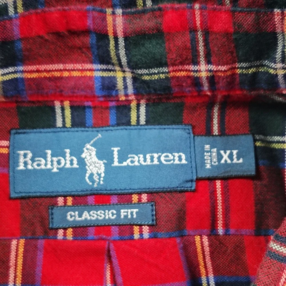 Ralph Lauren Mens Classic Fit Red‎ Tartan Plaid Button Down Shirt XL Long Sleeve